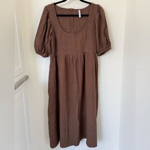 Rachel Palley Brown Puff Sleeve Dress Linen and Raton - Size XL